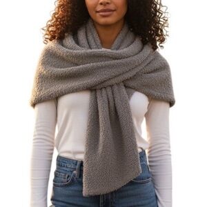 Barefoot Dreams CozyChic Scarf OS Pewter Gray Plush Knit Lounge BDWCC25288